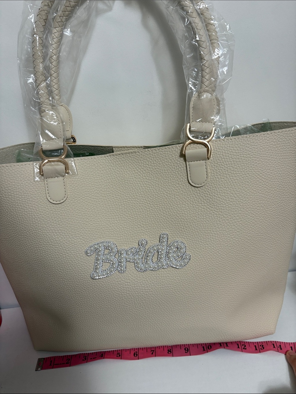Cream 'Bride' Tote Bag with Rhinestone Script - Picture 3 of 6